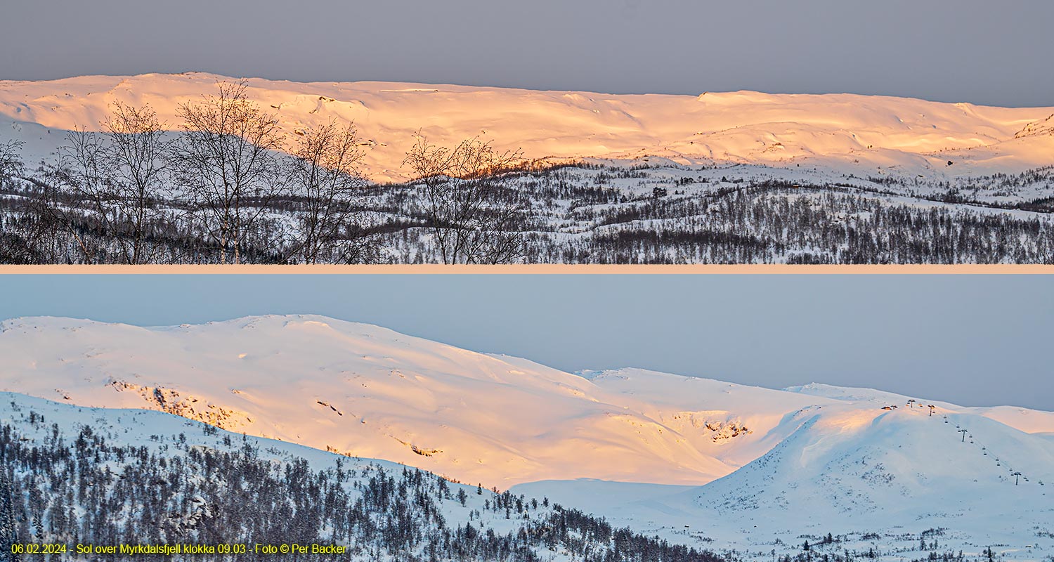 Sol over Myrkdalsfjell klokka 09.03