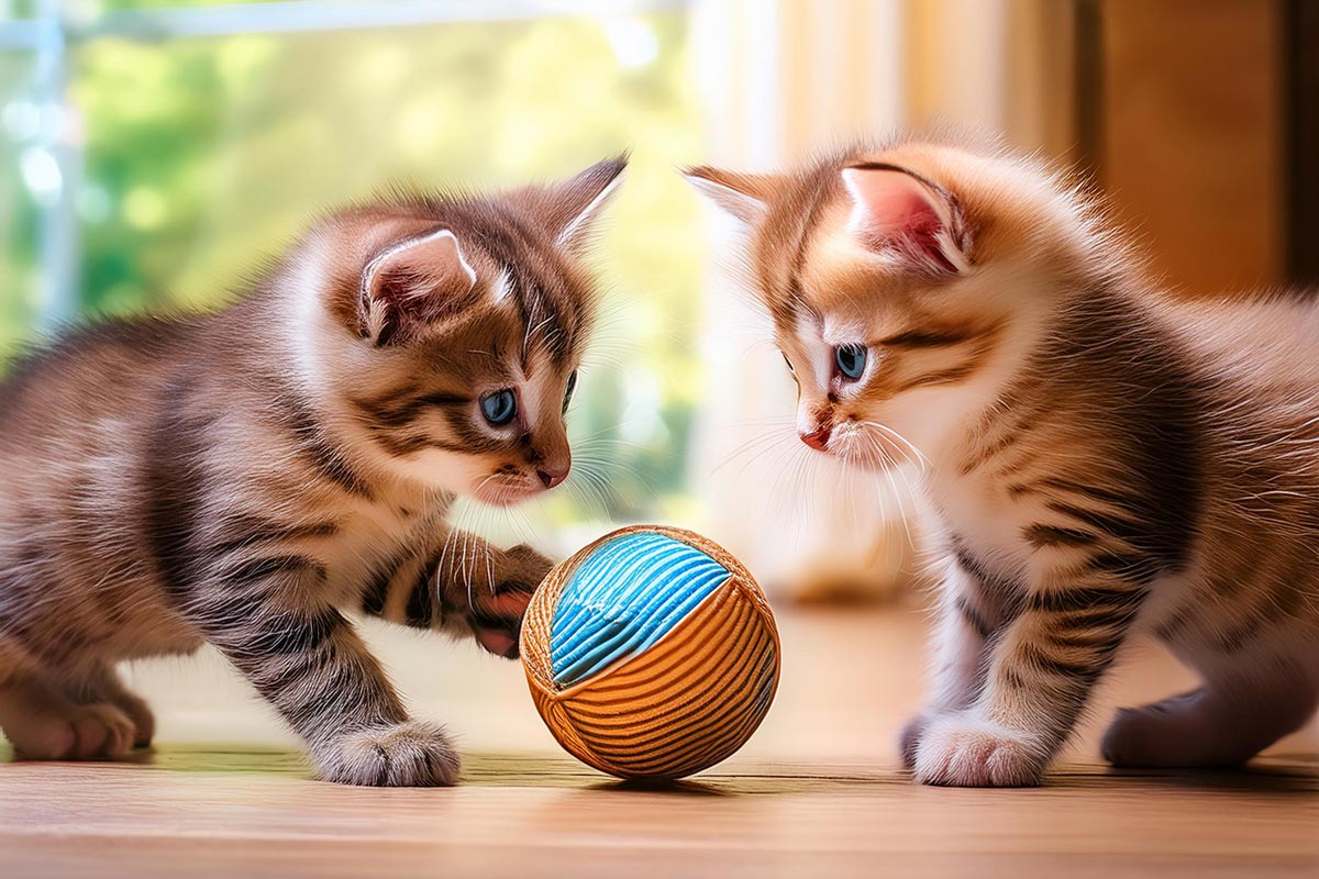 Kattungar leikar med ball (KI)