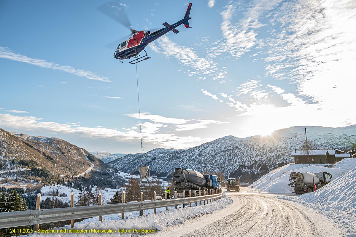 Støyping med helikopter i Mørkveslia