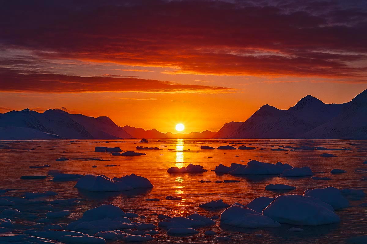 Solnedgang i Arktis (KI)