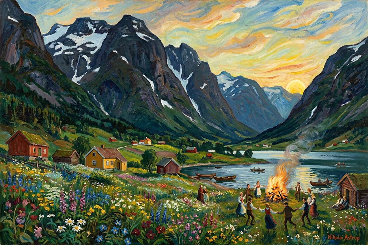 Sommarbilete i malaren Nikolai Astrup sin stil (KI)