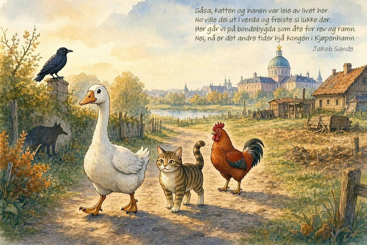 Gåsa, katten og hanen (KI)
