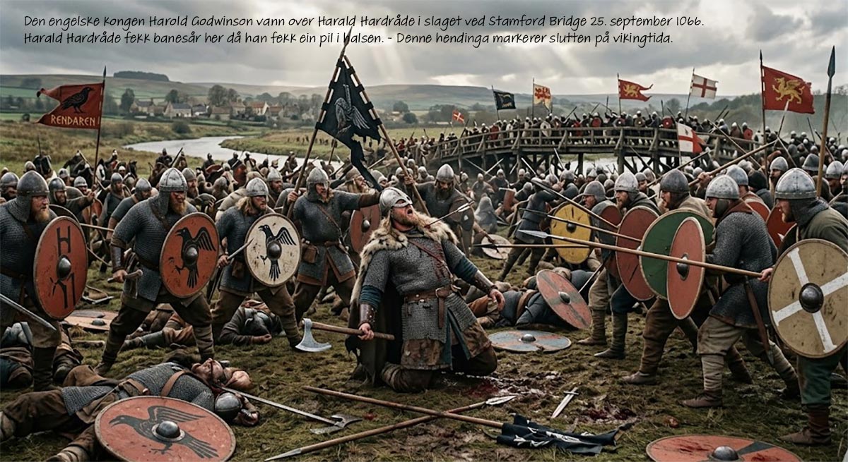 Harald Hardråde fall i slaget ved Stamford Bridge 25. september 1066 (KI)