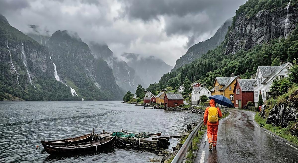 Regnversdag på Vestlandet (KI)